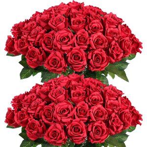 60 Pcs Artificial Rose Flower Realistic Faux Silk Roses Stem Fake Roses Bouquet